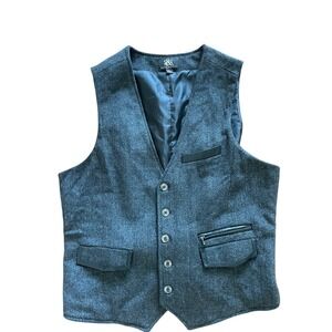 Rock & Republic Vest Unisex Large Black/Gray Zipper Pocket Sleeveless 885 Wool